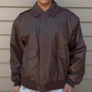 Vintage COMINT Brown Bomber Leather Jacket with Map Lining